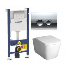 Комплект 3 в 1 инсталляция Geberit Duofix Delta + Унитаз подвесной BelBagno Albano BB120CHR + кнопка хром в стиле hi-tech