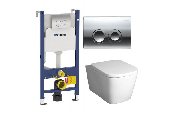 Комплект 3 в 1 инсталляция Geberit Duofix Delta + Унитаз подвесной BelBagno Albano BB120CHR + кнопка хром в стиле hi-tech