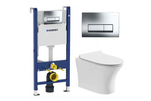 Комплект 3 в 1 инсталляция Geberit Duofix + Подвесной безободковый унитаз Cerutti Spa Bernina aria CT7191 + кнопка хром в современном стиле