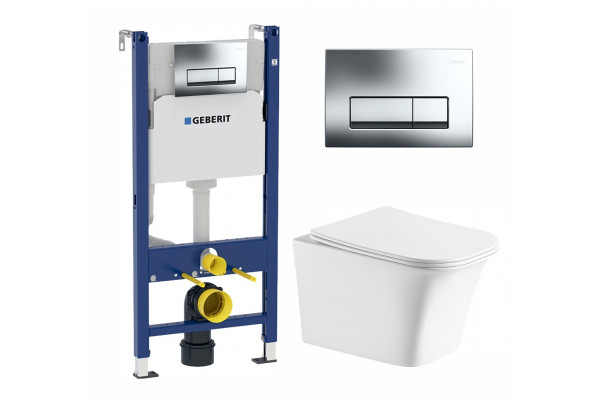 Комплект 3 в 1 инсталляция Geberit Duofix + Подвесной унитаз Cerutti Spa Arno Aria CT7839 + кнопка хром в современном стиле