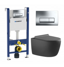Комплект 3 в 1 инсталляция Geberit Duofix + Унитаз подвесной Aquanet Cetus-GW 287009 + кнопка хром в современном стиле