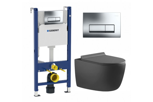 Комплект 3 в 1 инсталляция Geberit Duofix + Унитаз подвесной Aquanet Cetus-GW 287009 + кнопка хром в современном стиле