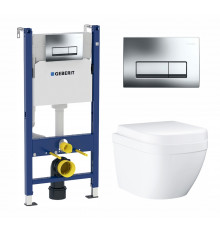 Комплект 3 в 1 инсталляция Geberit Duofix + Унитаз подвесной Grohe Euro Ceramic 39206000 + кнопка хром в современном стиле