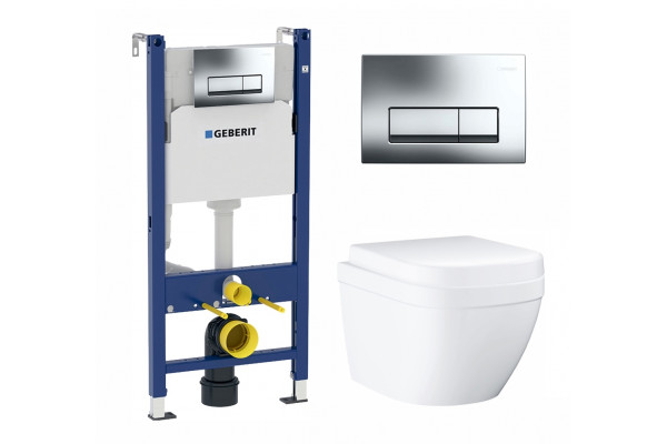 Комплект 3 в 1 инсталляция Geberit Duofix + Унитаз подвесной Grohe Euro Ceramic 39206000 + кнопка хром в современном стиле