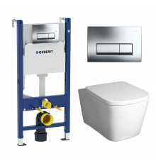Комплект 3 в 1 инсталляция Geberit Duofix + Унитаз подвесной BelBagno Albano BB120CHR + кнопка хром в стиле hi-tech