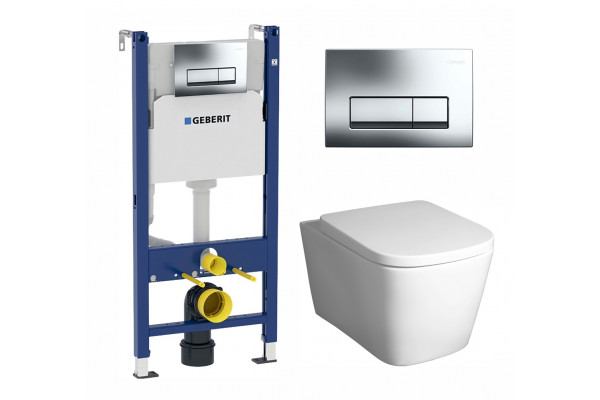 Комплект 3 в 1 инсталляция Geberit Duofix + Унитаз подвесной BelBagno Albano BB120CHR + кнопка хром в стиле hi-tech