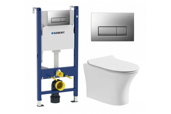 Комплект 3 в 1 инсталляция Geberit Duofix UP100 + Подвесной безободковый унитаз Cerutti Spa Bernina aria CT7191 + кнопка хром матовый