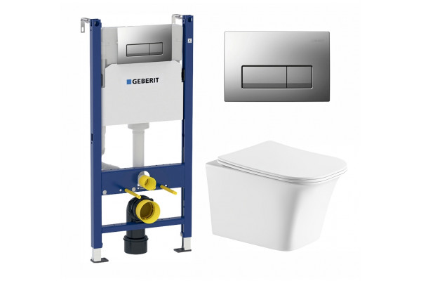 Комплект 3 в 1 инсталляция Geberit Duofix UP100 + Подвесной унитаз Cerutti Spa Arno Aria CT7839 + кнопка хром матовый в современном стиле