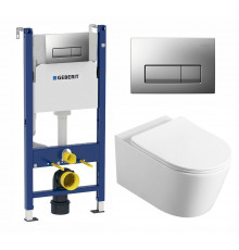 Комплект 3 в 1 инсталляция Geberit Duofix UP100 + Унитаз Vincea Cute VT1-24 + кнопка хром матовый в современном стиле