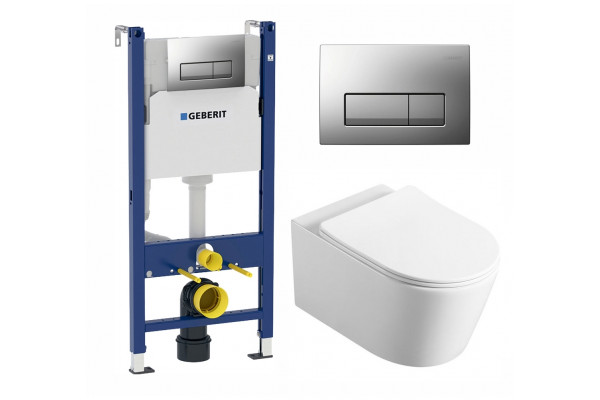 Комплект 3 в 1 инсталляция Geberit Duofix UP100 + Унитаз Vincea Cute VT1-24 + кнопка хром матовый в современном стиле