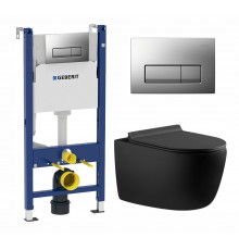 Комплект 3 в 1 инсталляция Geberit Duofix UP100 + Унитаз подвесной Aquanet Cetus 287008 + кнопка хром матовый в современном стиле