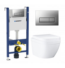 Комплект 3 в 1 инсталляция Geberit Duofix UP100 + Унитаз подвесной Grohe Euro Ceramic 39206000 + кнопка хром матовый в современном стиле