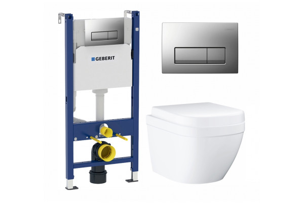 Комплект 3 в 1 инсталляция Geberit Duofix UP100 + Унитаз подвесной Grohe Euro Ceramic 39206000 + кнопка хром матовый в современном стиле