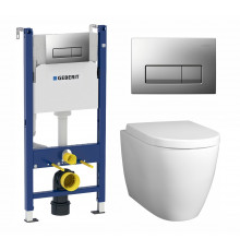 Комплект 3 в 1 инсталляция Geberit Duofix UP100 + Унитаз подвесной BelBagno Marino + кнопка хром матовый в современном стиле