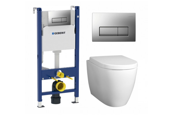 Комплект 3 в 1 инсталляция Geberit Duofix UP100 + Унитаз подвесной BelBagno Marino + кнопка хром матовый в современном стиле