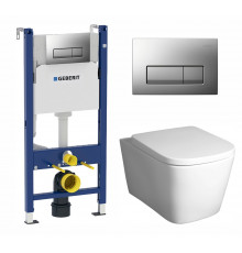 Комплект 3 в 1 инсталляция Geberit Duofix UP100 + Унитаз подвесной BelBagno Albano BB120CHR + кнопка хром матовый в стиле hi-tech