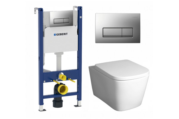 Комплект 3 в 1 инсталляция Geberit Duofix UP100 + Унитаз подвесной BelBagno Albano BB120CHR + кнопка хром матовый в стиле hi-tech