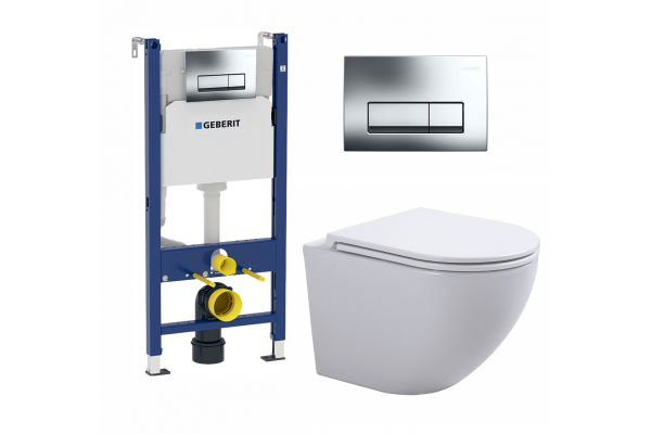 Комплект 3 в 1 инсталляция Geberit Duofix + унитаз SinteSi EVI + кнопка хром Delta51 в современном стиле
