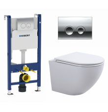 Комплект 3 в 1 инсталляция Geberit Duofix + Подвесной унитаз SinteSi EVI + кнопка хром Delta21 в современном стиле