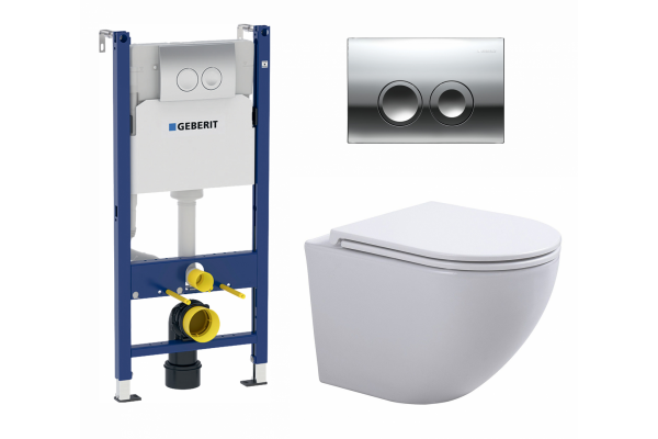 Комплект 3 в 1 инсталляция Geberit Duofix + Подвесной унитаз SinteSi EVI + кнопка хром Delta21 в современном стиле