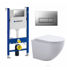 Комплект 3 в 1 инсталляция Geberit Duofix UP100 + Унитаз подвесной SinteSi EVI + кнопка хром матовый в современном стиле