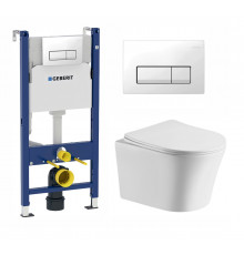 Комплект 3 в 1 инсталляция Geberit Duofix + Подвесной унитаз Cerutti Spa Adige Aria CT7837 + кнопка белая в современном стиле