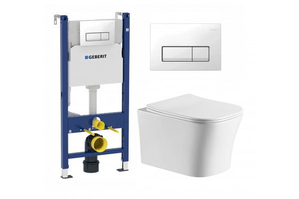 Комплект 3 в 1 инсталляция Geberit Duofix + Подвесной унитаз Cerutti Spa Marmolada aria CT7778 + кнопка белая в современном стиле