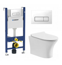 Комплект 3 в 1 инсталляция Geberit Duofix + Подвесной безободковый унитаз Cerutti Spa Bernina aria CT7191 + кнопка белая в современном стиле