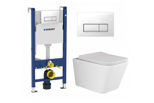 Комплект 3 в 1 инсталляция Geberit Duofix + Унитаз подвесной Ceramica Nova Metric Rimless CN3007 + кнопка белая в современном стиле
