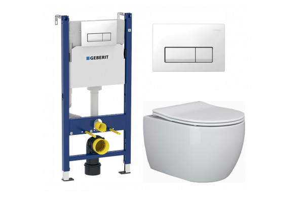 Комплект 3 в 1 инсталляция Geberit Duofix + Унитаз подвесной Ceramica Nova Play CN3001 + кнопка белая в современном стиле