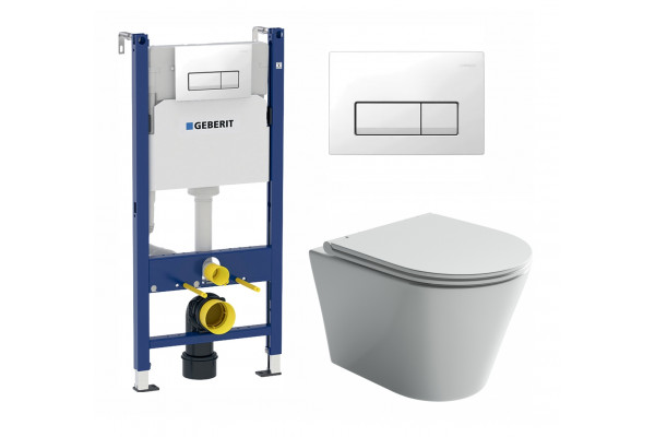 Комплект 3 в 1 инсталляция Geberit Duofix + Унитаз подвесной Ceramica Nova Forma CN3011 + кнопка белая в современном стиле
