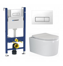 Комплект 3 в 1 инсталляция Geberit Duofix + Унитаз подвесной Ceramica Nova Moments CN3003 + кнопка белая в современном стиле