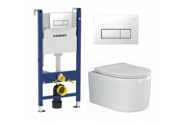 Комплект 3 в 1 инсталляция Geberit Duofix + Унитаз подвесной Ceramica Nova Moments CN3003 + кнопка белая в современном стиле