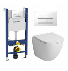 Комплект 3 в 1 инсталляция Geberit Duofix + Унитаз подвесной Grossman GR-4455S + кнопка белая в современном стиле