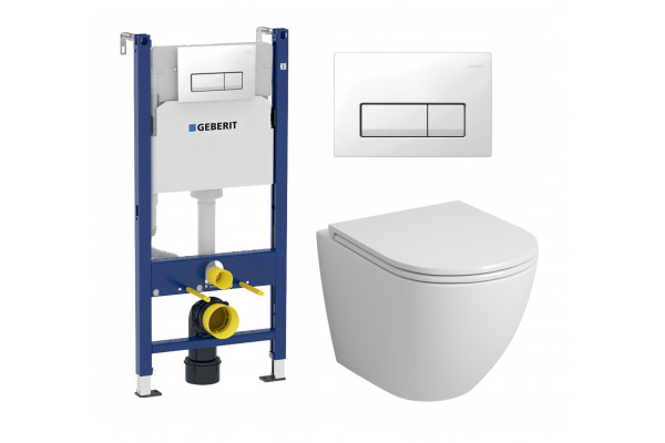 Комплект 3 в 1 инсталляция Geberit Duofix + Унитаз подвесной Grossman GR-4455S + кнопка белая в современном стиле