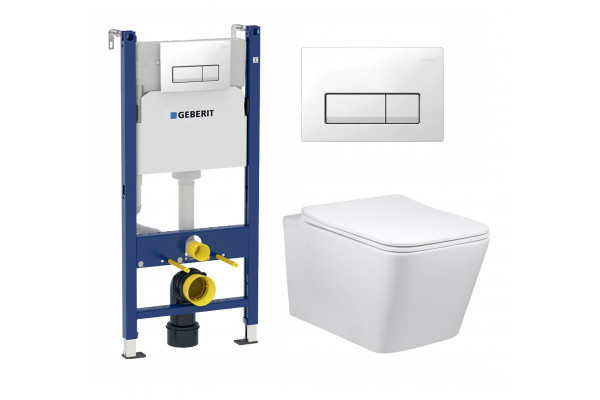 Комплект 3 в 1 инсталляция Geberit Duofix + Унитаз Vincea Q-Line VT1-12 + кнопка белая в современном стиле