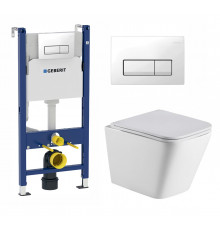 Комплект 3 в 1 инсталляция Geberit Duofix + Подвесной унитаз WeltWasser Gelbach 004 GL-WT + кнопка белая в современном стиле