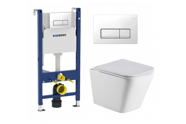 Комплект 3 в 1 инсталляция Geberit Duofix + Подвесной унитаз WeltWasser Gelbach 004 GL-WT + кнопка белая в современном стиле