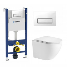 Комплект 3 в 1 инсталляция Geberit Duofix + Подвесной унитаз WeltWasser Merzbach 041 GL-WT + кнопка белая в современном стиле