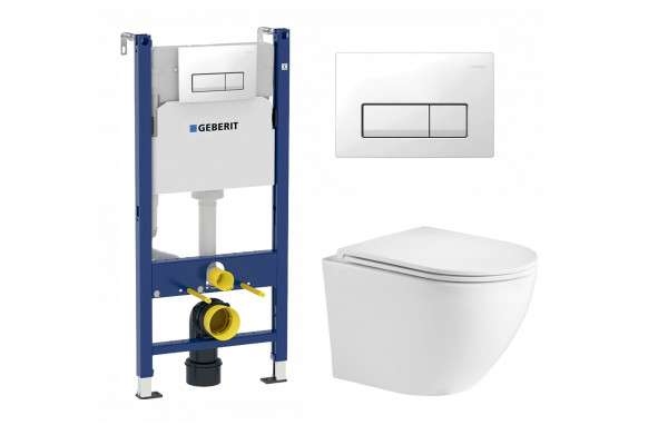 Комплект 3 в 1 инсталляция Geberit Duofix + Подвесной унитаз WeltWasser Merzbach 041 GL-WT + кнопка белая в современном стиле