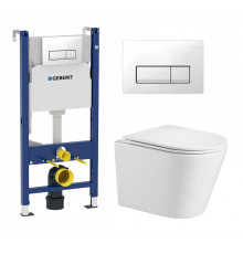 Комплект 3 в 1 инсталляция Geberit Duofix + Подвесной унитаз WeltWasser Salzbach 004 GL-WT + кнопка белая в современном стиле