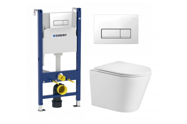 Комплект 3 в 1 инсталляция Geberit Duofix + Подвесной унитаз WeltWasser Salzbach 004 GL-WT + кнопка белая в современном стиле