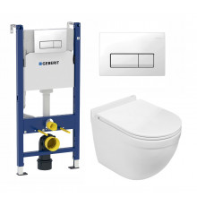 Комплект 3 в 1 инсталляция Geberit Duofix + Подвесной унитаз WeltWasser Heimbach 004 GL-WT+ кнопка белая в современном стиле