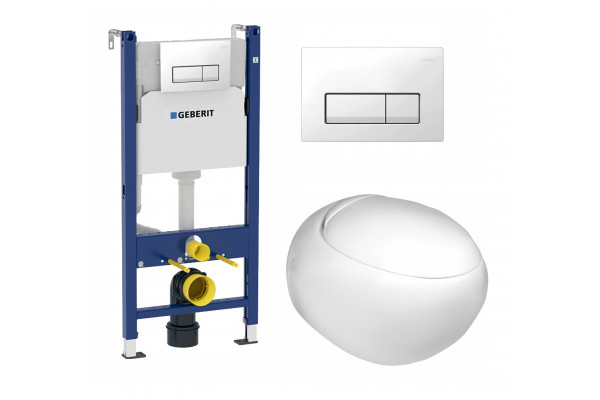 Комплект 3 в 1 инсталляция Geberit Duofix + Подвесной унитаз WeltWasser Jeckenbach + кнопка белая в стиле hi-tech