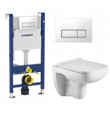 Комплект 3 в 1 инсталляция Geberit Duofix + Подвесной унитаз WeltWasser Kehlbach 004 GL-WT + кнопка белая в современном стиле