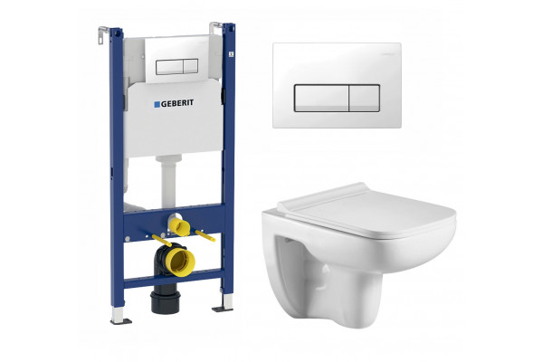 Комплект 3 в 1 инсталляция Geberit Duofix + Подвесной унитаз WeltWasser Kehlbach 004 GL-WT + кнопка белая в современном стиле