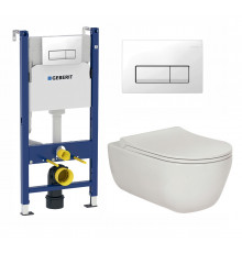 Комплект 3 в 1 инсталляция Geberit Duofix + Унитаз подвесной Berges Wasserhaus Ego XL 082118 + кнопка белая в современном стиле