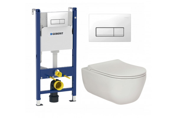 Комплект 3 в 1 инсталляция Geberit Duofix + Унитаз подвесной Berges Wasserhaus Ego XL 082118 + кнопка белая в современном стиле