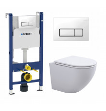 Комплект 3 в 1 инсталляция Geberit Duofix + Подвесной унитаз SinteSi EVI + кнопка белая в современном стиле