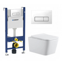 Комплект 3 в 1 инсталляция Geberit Duofix + Подвесной унитаз SinteSi BALTI + кнопка белая в современном стиле